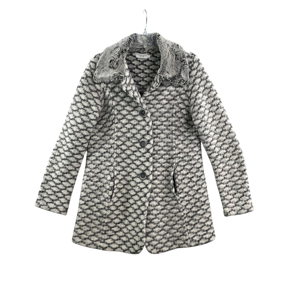Maria Sole Wool Blend Coat Womens L Gray Mohair Faux Fur Collar‎ Made in Italy